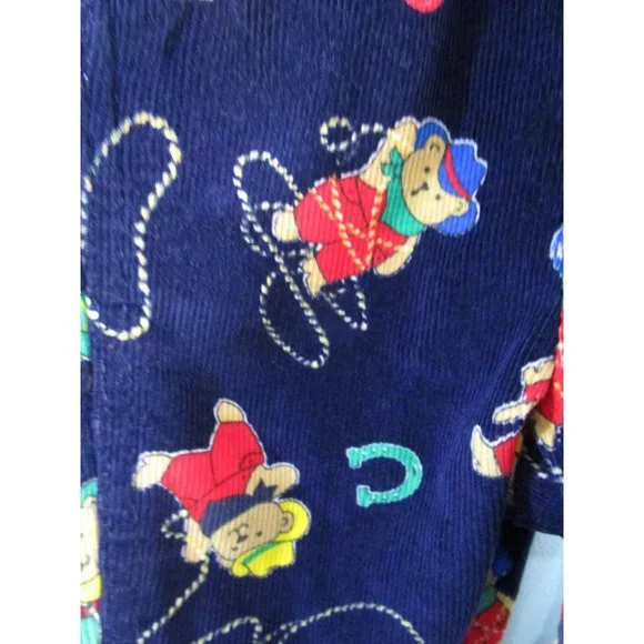 OshKosh BGosh Vestbak Cowboy Teddy Navy Blue Corduroy Overalls 12M EUC USA Made